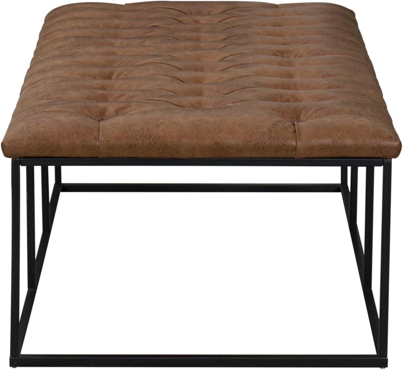 imageHomePop Theodore Decorative Bench with Metal Base Brown PU LeatherLight Brown Pu Leather