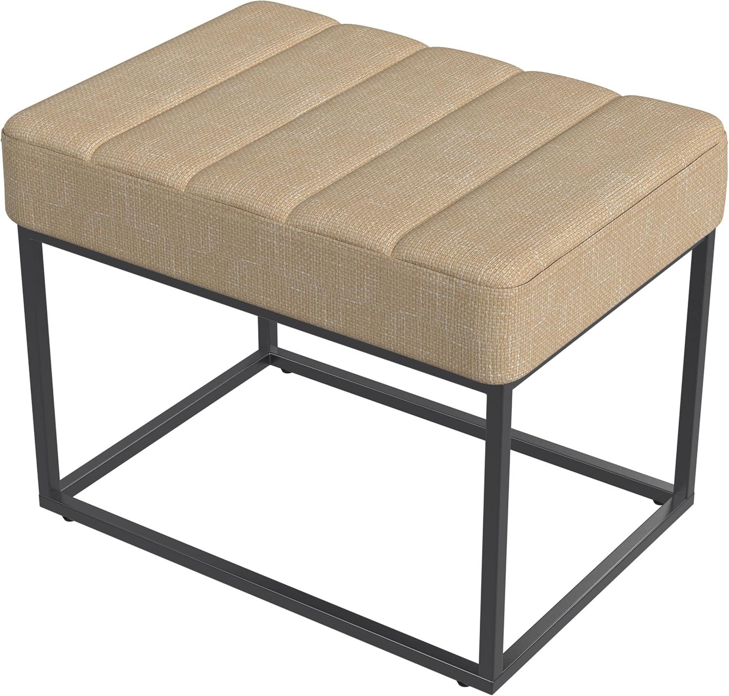 imageHomePop Theodore Decorative Bench with Metal Base Brown PU LeatherLight Tan Textured Solid