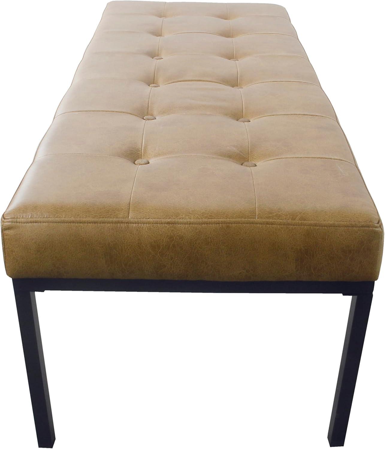 imageHomePop Tufted Decorative Bench StainResistant Cream WovenIvory Leather