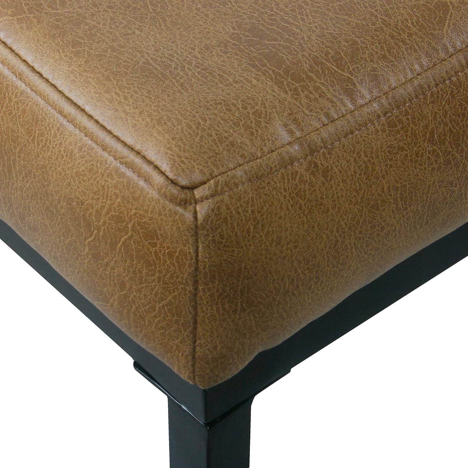 imageHomePop Tufted Metal Bench Light Brown Vegan LeatherIvory Leather