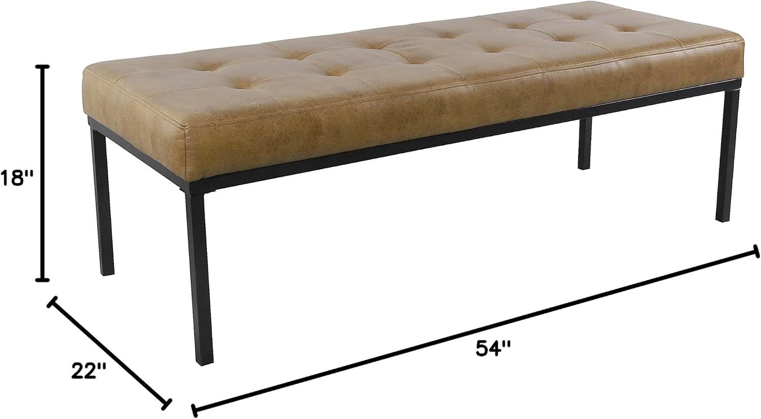 imageHomePop Tufted Metal Bench Light Brown Vegan LeatherIvory Leather