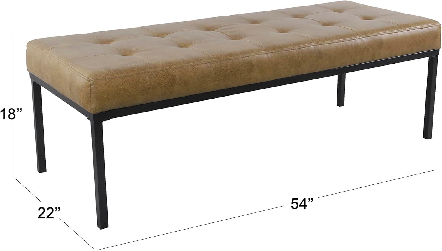 imageHomePop Tufted Metal Bench Light Brown Vegan LeatherIvory Leather