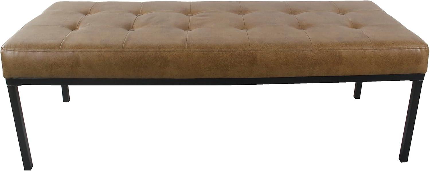 imageHomePop Tufted Metal Bench Light Brown Vegan LeatherIvory Leather