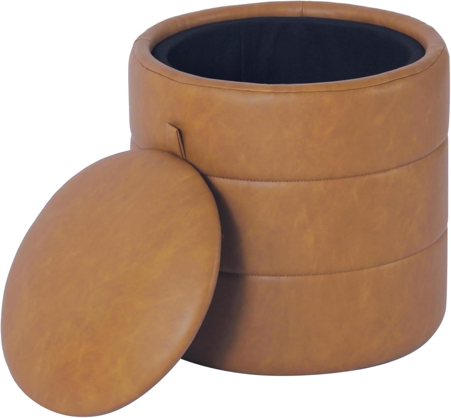 imageHomePop Upholstered Clover Shaped Ottoman No Lid Seat Only HomePop Home Dcor Foot Rest Pouf Rust Orange ChenilleCarmel Faux Leather