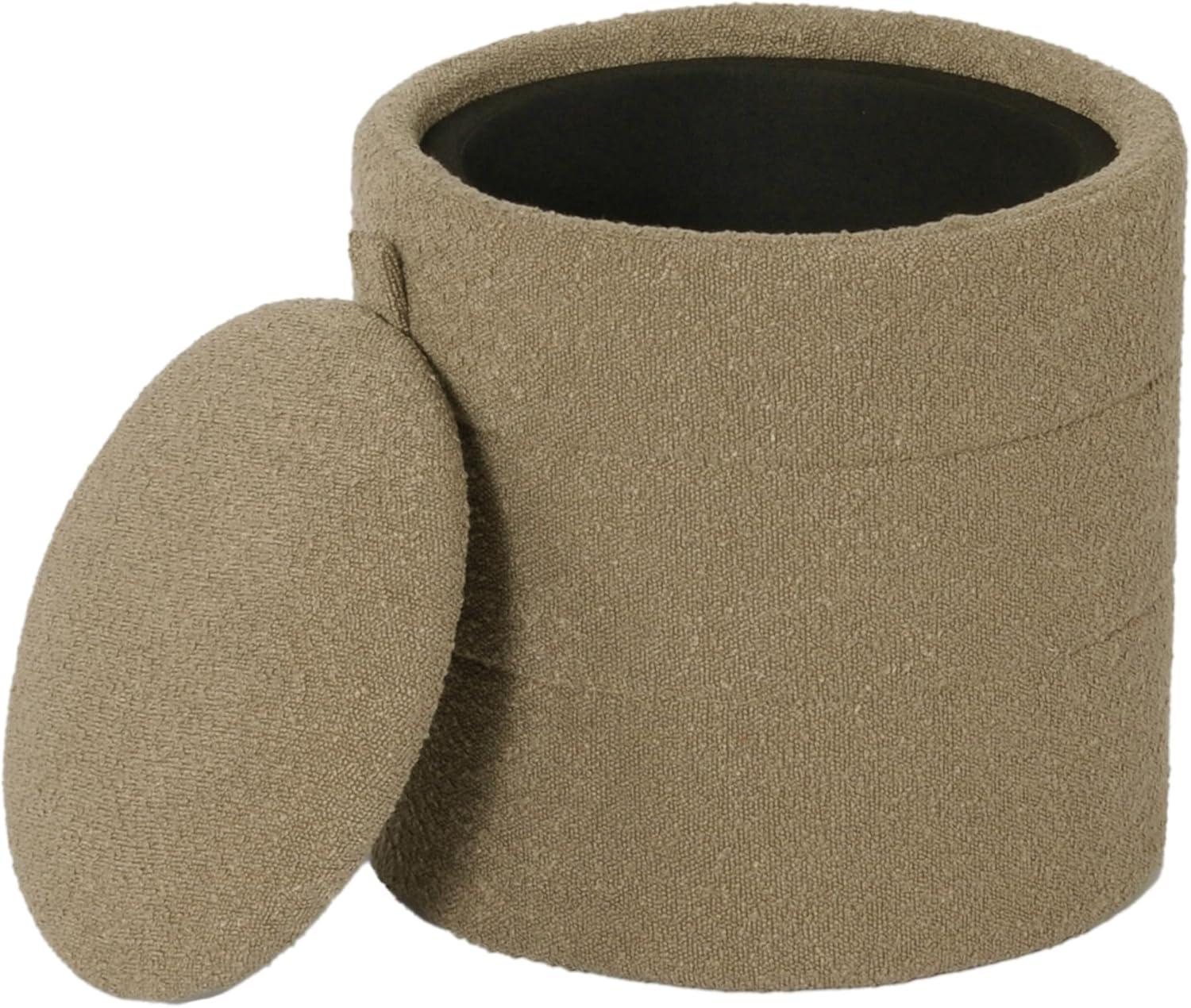 imageHomePop Upholstered Faux Leather Round Ottoman No Lid Seat Only HomePop Home Dcor Round Pouf Foot Rest Sand Faux LeatherBrown Boucle