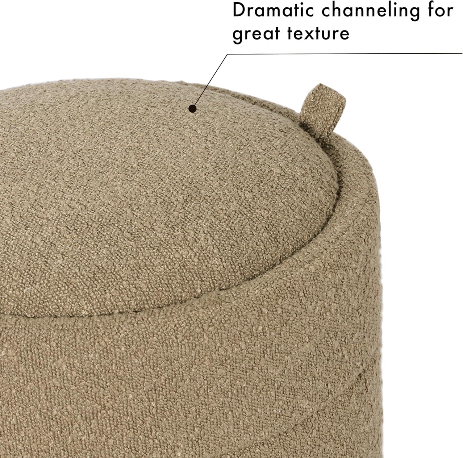 imageHomePop Upholstered Faux Leather Round Ottoman No Lid Seat Only HomePop Home Dcor Round Pouf Foot Rest Sand Faux LeatherBrown Boucle