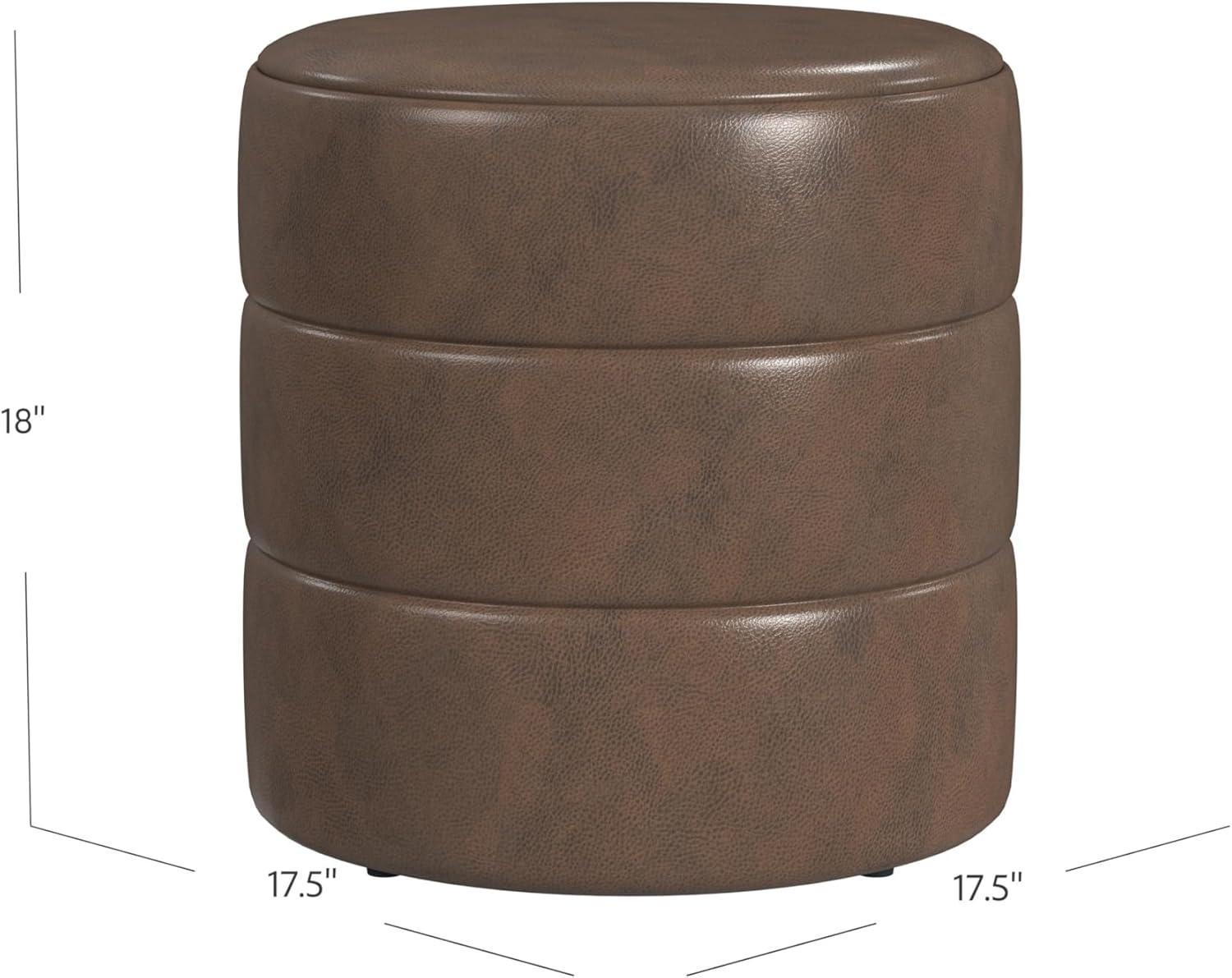imageHomePop Upholstered Faux Leather Round Ottoman No Lid Seat Only HomePop Home Dcor Round Pouf Foot Rest Sand Faux LeatherBrown Faux Leather