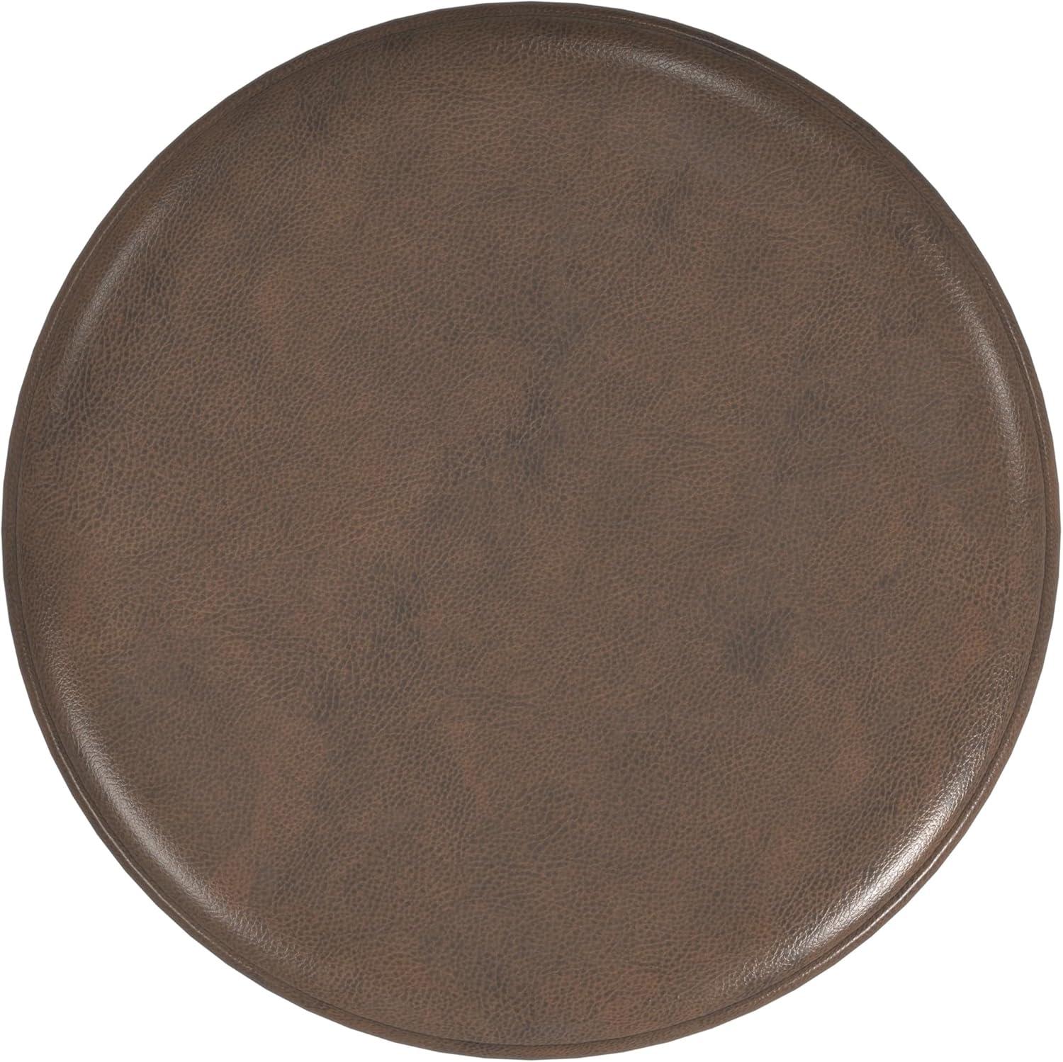 imageHomePop Upholstered Faux Leather Round Ottoman No Lid Seat Only HomePop Home Dcor Round Pouf Foot Rest Sand Faux LeatherBrown Faux Leather