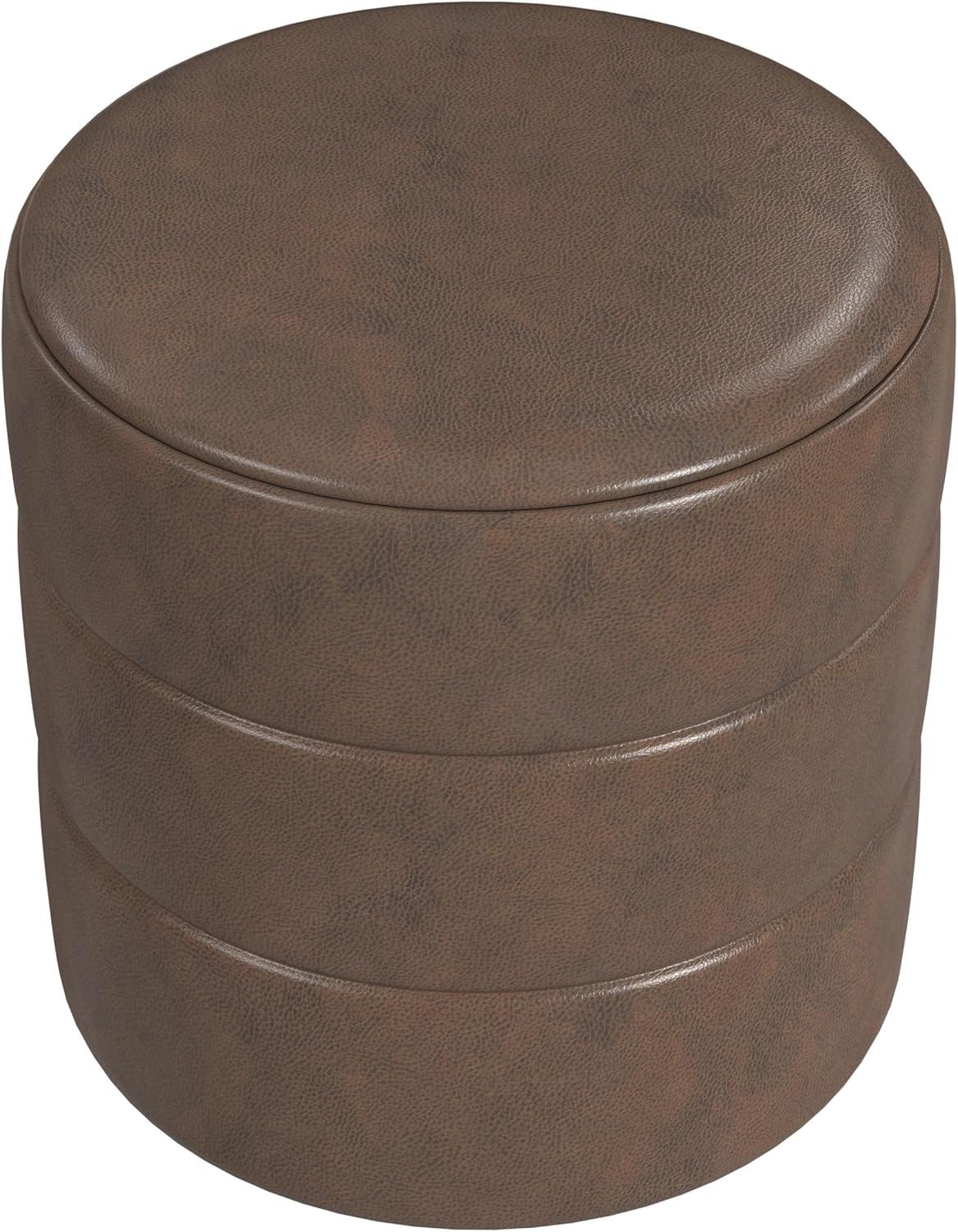 imageHomePop Upholstered Faux Leather Round Ottoman No Lid Seat Only HomePop Home Dcor Round Pouf Foot Rest Sand Faux LeatherBrown Faux Leather