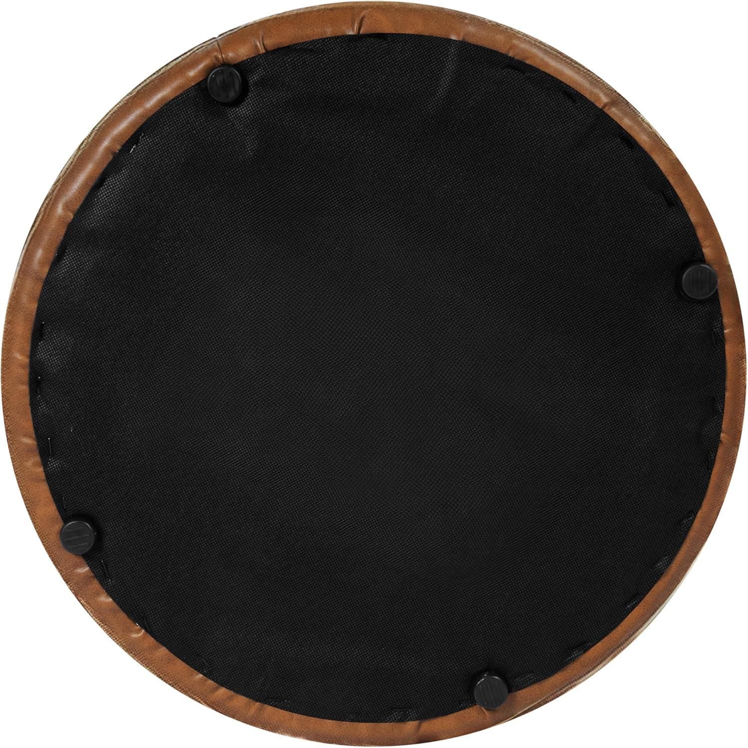 imageHomePop Upholstered Faux Leather Round Ottoman No Lid Seat Only HomePop Home Dcor Round Pouf Foot Rest Sand Faux LeatherCarmel Brown