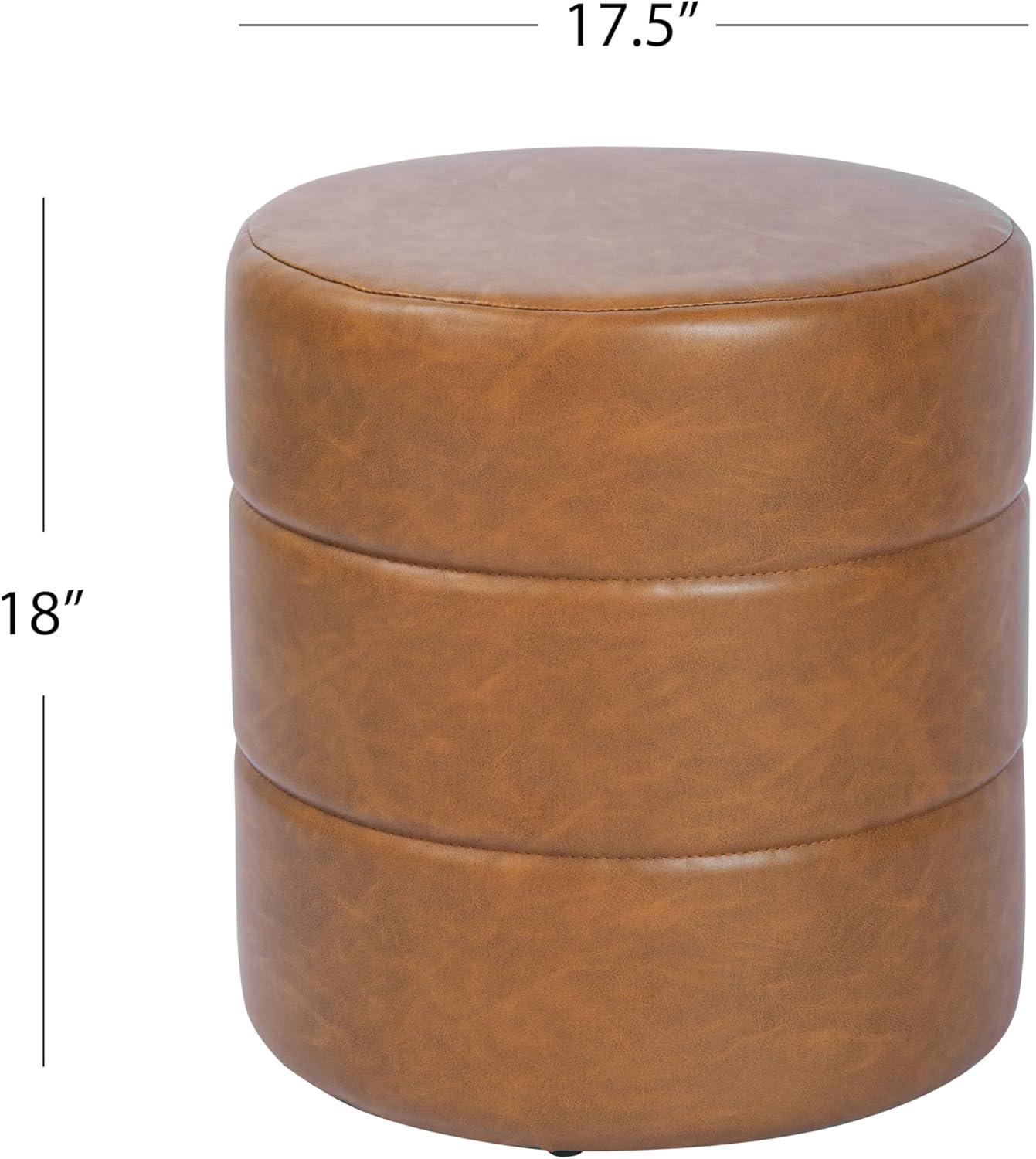 imageHomePop Upholstered Faux Leather Round Ottoman No Lid Seat Only HomePop Home Dcor Round Pouf Foot Rest Sand Faux LeatherCarmel Brown