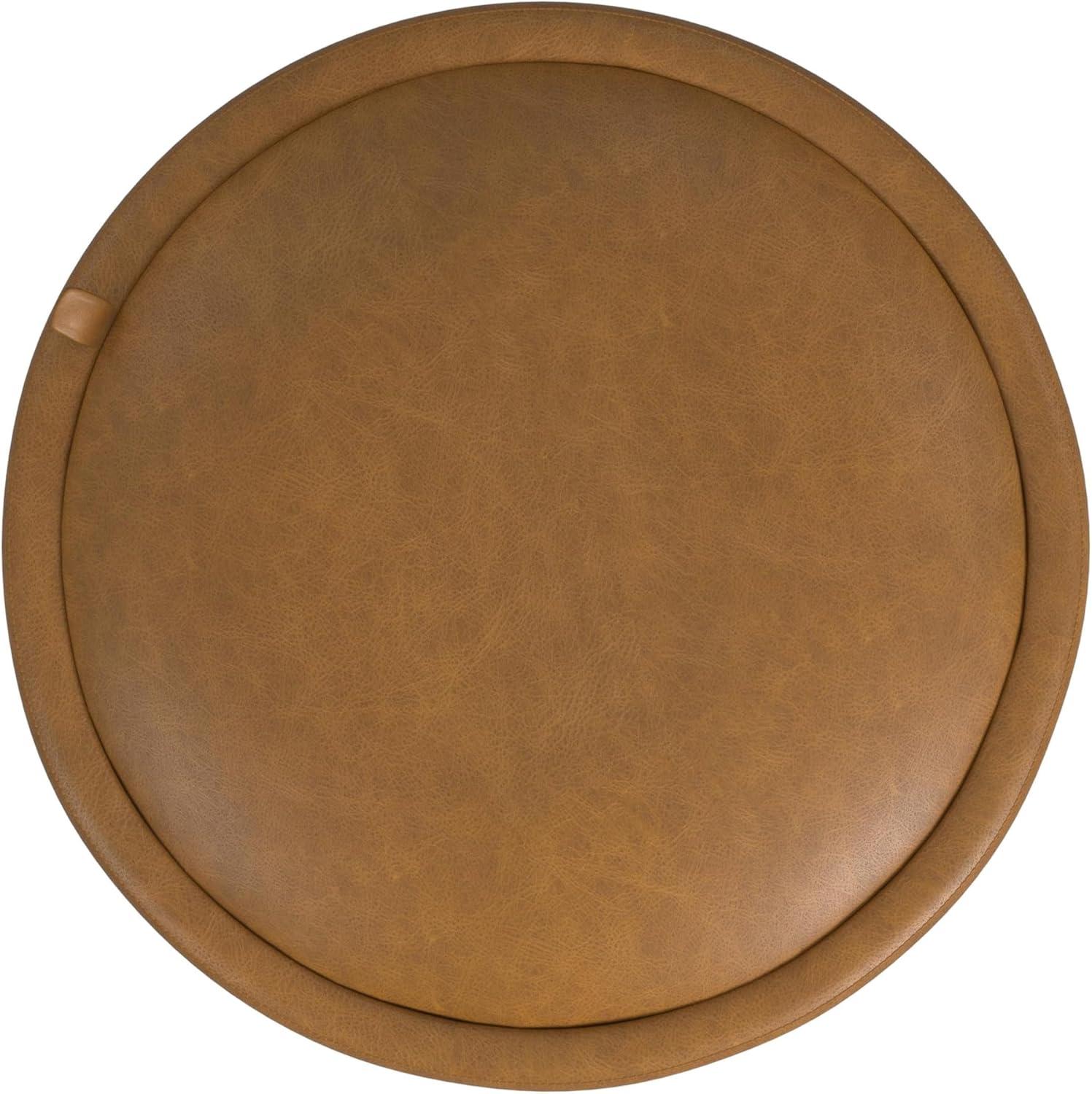 imageHomePop Upholstered Faux Leather Round Ottoman No Lid Seat Only HomePop Home Dcor Round Pouf Foot Rest Sand Faux LeatherCarmel Faux Leather