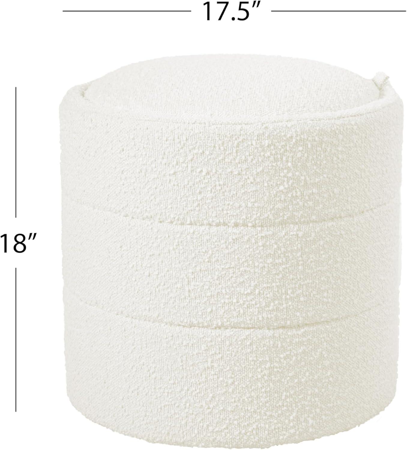 imageHomePop Upholstered Faux Leather Round Ottoman No Lid Seat Only HomePop Home Dcor Round Pouf Foot Rest Sand Faux LeatherCream