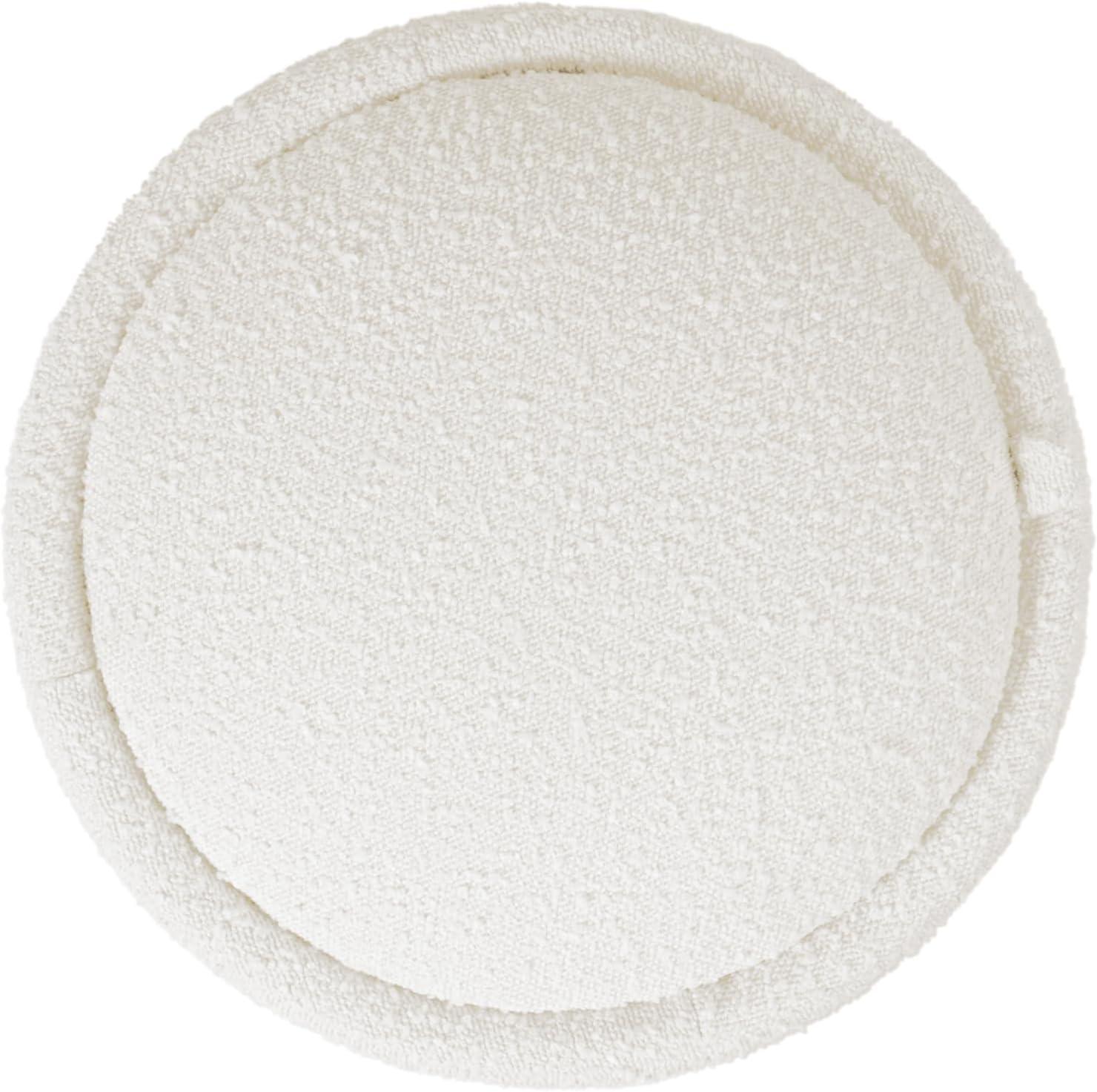 imageHomePop Upholstered Faux Leather Round Ottoman No Lid Seat Only HomePop Home Dcor Round Pouf Foot Rest Sand Faux LeatherCream