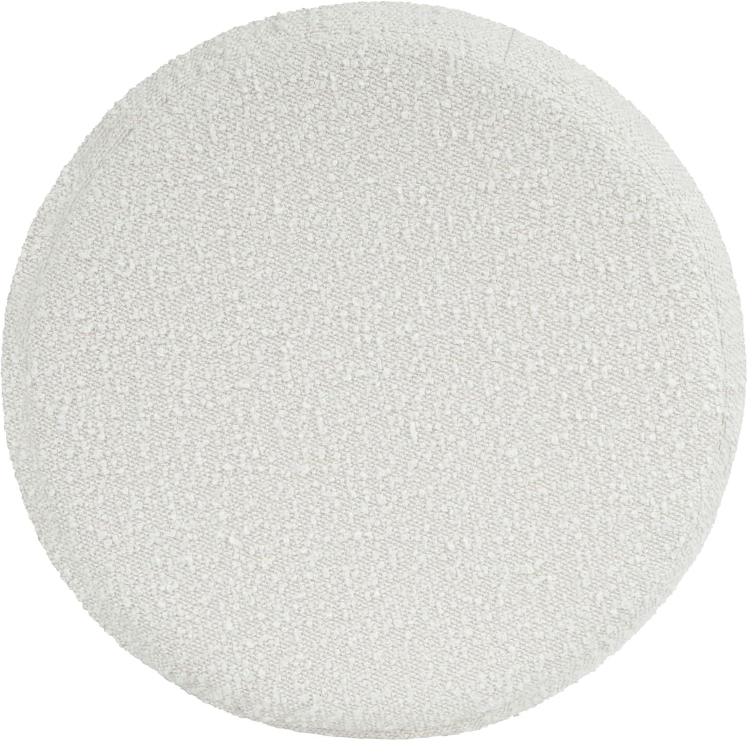 imageHomePop Upholstered Faux Leather Round Ottoman No Lid Seat Only HomePop Home Dcor Round Pouf Foot Rest Sand Faux LeatherCream Boucle