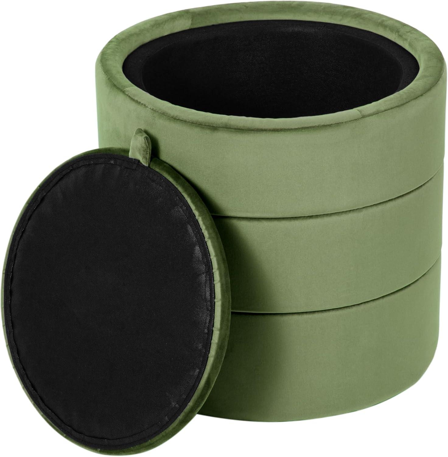 imageHomePop Upholstered Faux Leather Round Ottoman No Lid Seat Only HomePop Home Dcor Round Pouf Foot Rest Sand Faux LeatherGreen