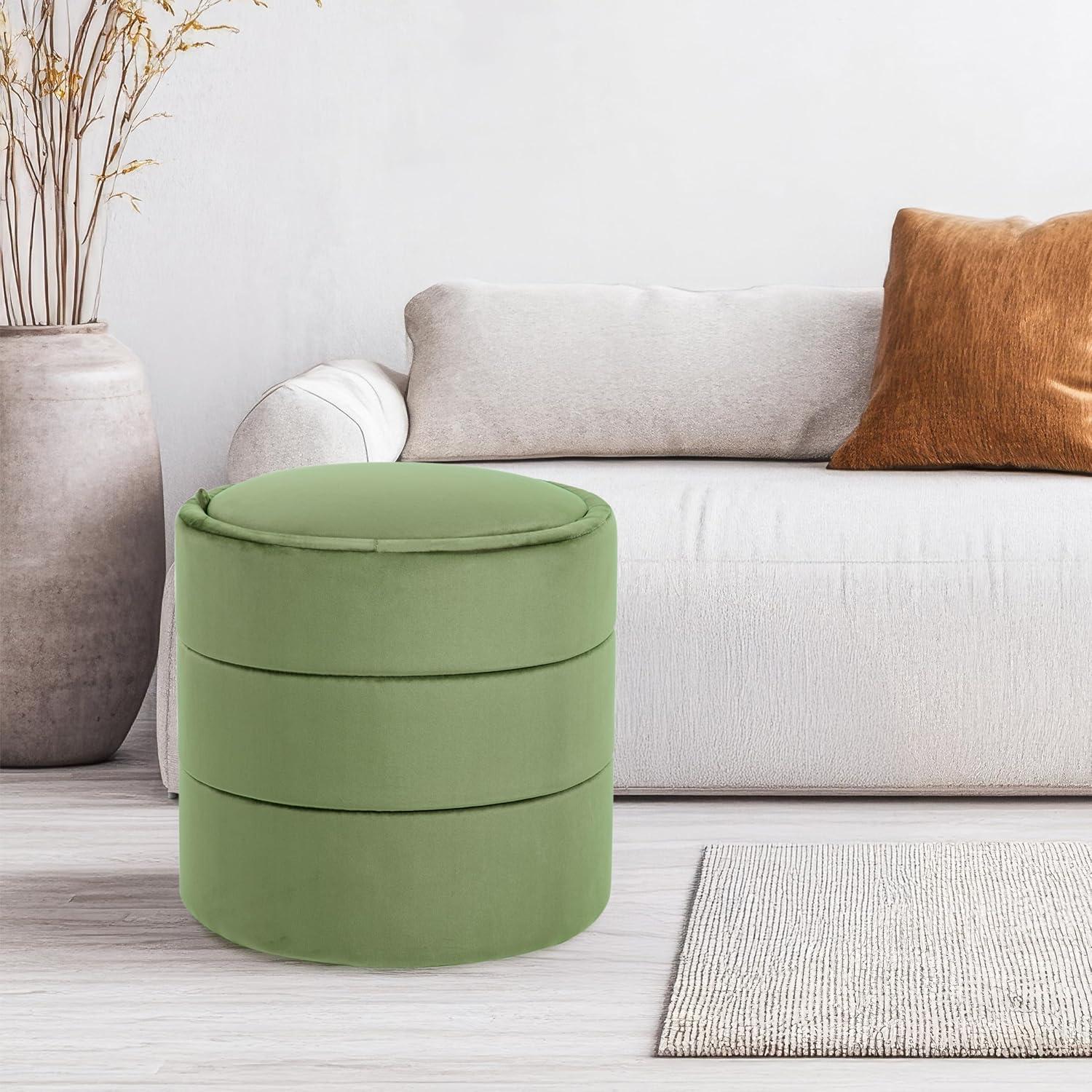 imageHomePop Upholstered Faux Leather Round Ottoman No Lid Seat Only HomePop Home Dcor Round Pouf Foot Rest Sand Faux LeatherGreen