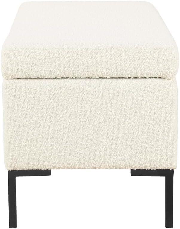 imageHomePop Upholstered Storage Bench with Metal Leg 32 W Cream Boucle