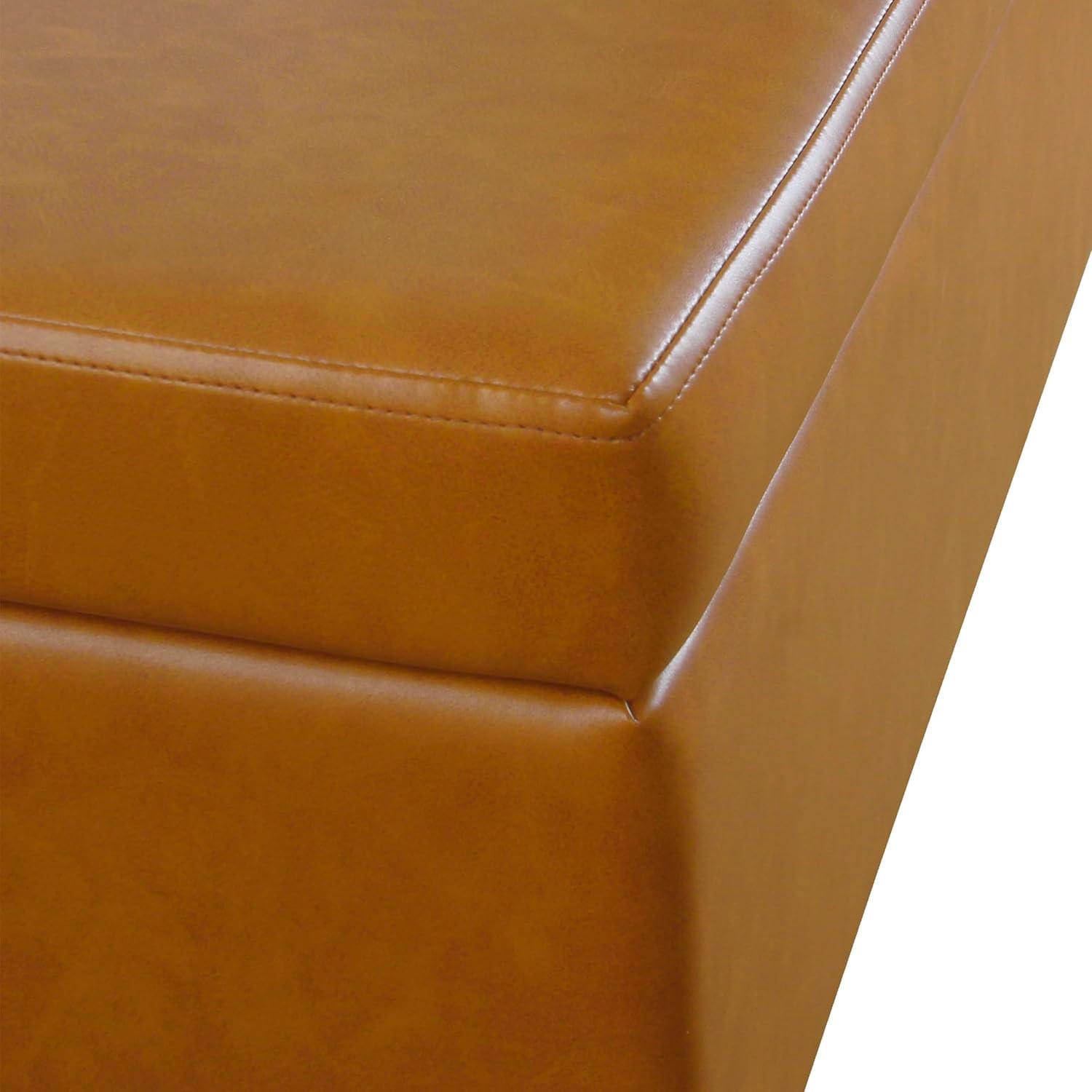imageHomePop Upholstered Storage Bench with Metal Leg 42 W Carmel Faux LeatherBrown Faux Leather