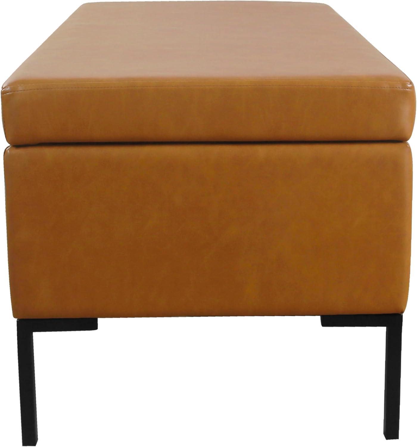 imageHomePop Upholstered Storage Bench with Metal Leg 42 W Carmel Faux LeatherBrown Faux Leather