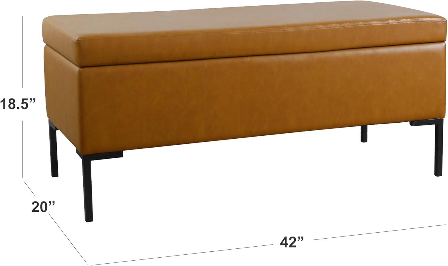 imageHomePop Upholstered Storage Bench with Metal Leg 42 W Carmel Faux LeatherBrown Faux Leather