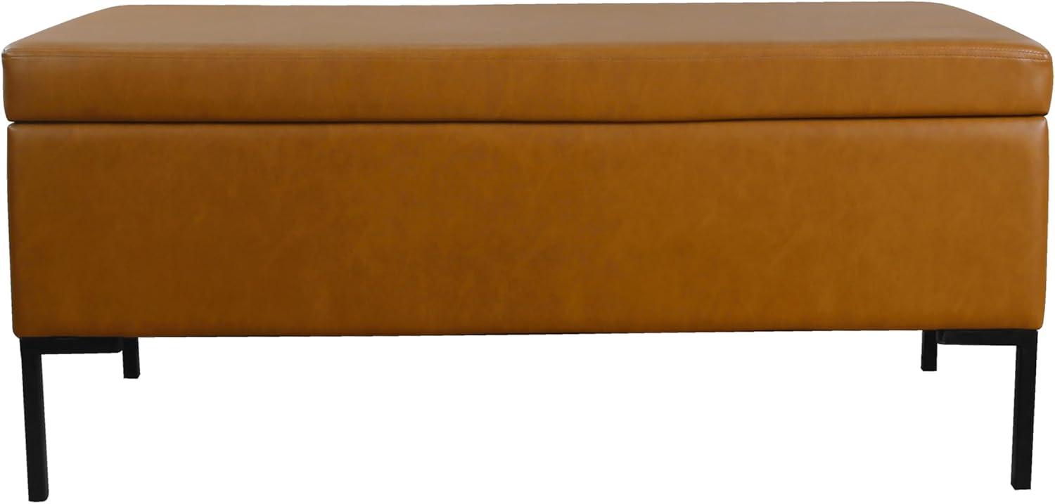 imageHomePop Upholstered Storage Bench with Metal Leg 42 W Carmel Faux LeatherBrown Faux Leather