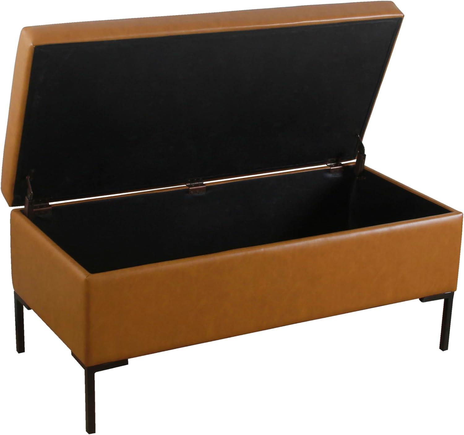 imageHomePop Upholstered Storage Bench with Metal Leg 42 W Carmel Faux LeatherBrown Faux Leather