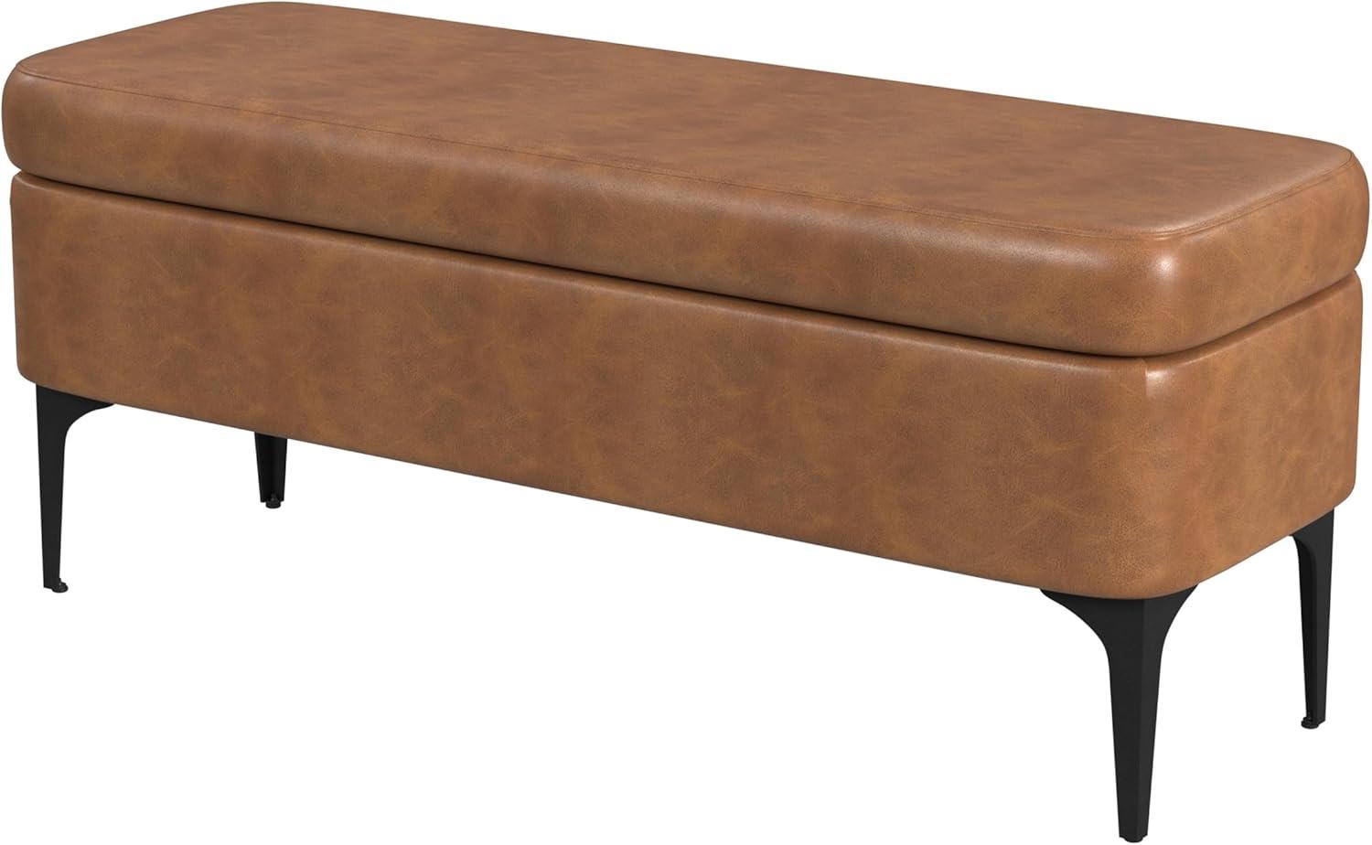 imageHomePop Upholstered Storage Bench with Metal Leg 42 W Carmel Faux LeatherCarmel Faux Leather
