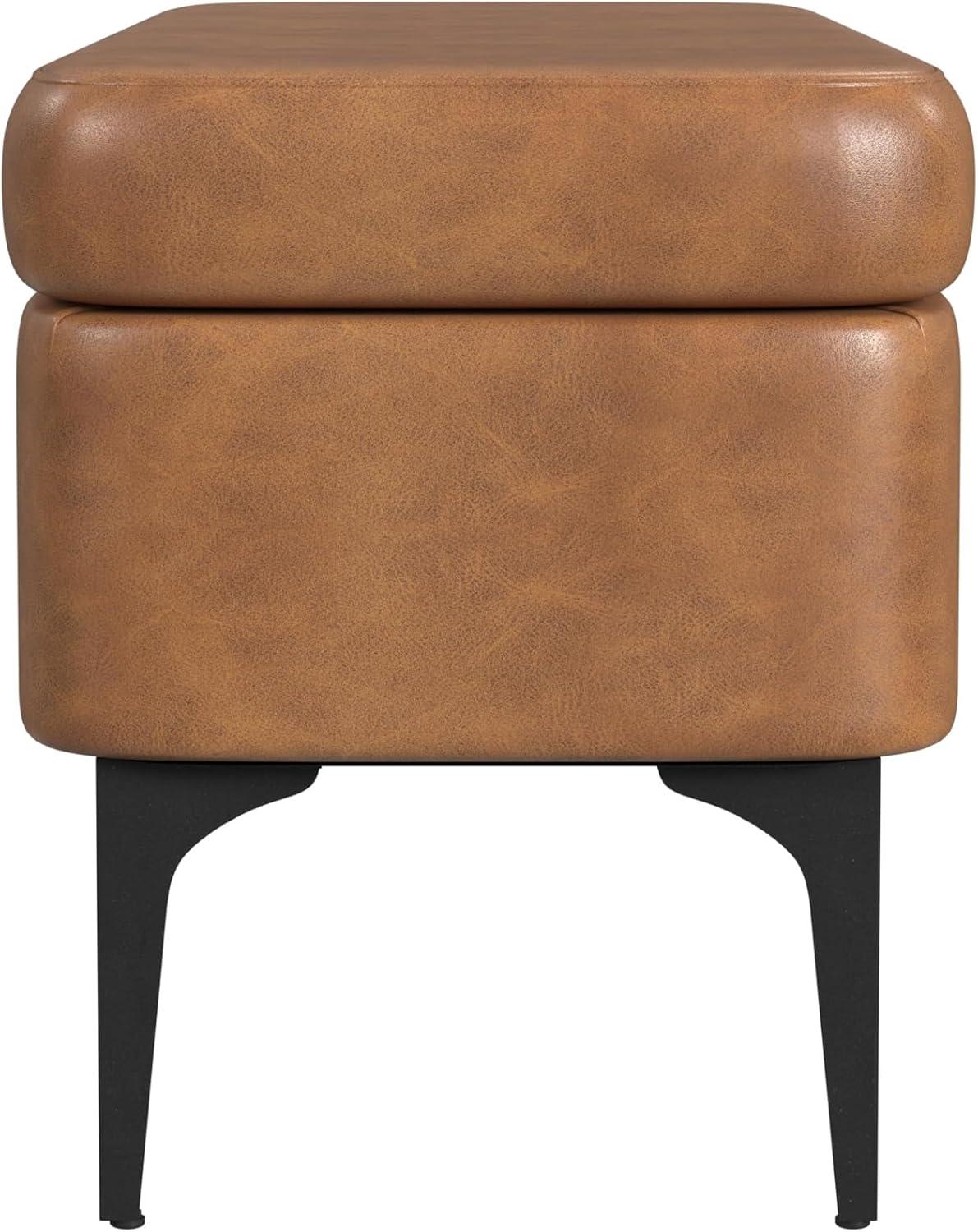 imageHomePop Upholstered Storage Bench with Metal Leg 42 W Carmel Faux LeatherCarmel Faux Leather