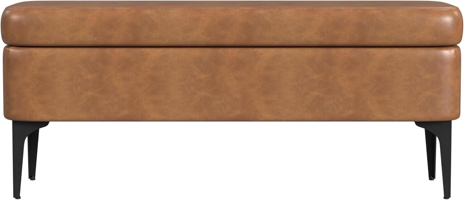imageHomePop Upholstered Storage Bench with Metal Leg 42 W Carmel Faux LeatherCarmel Faux Leather