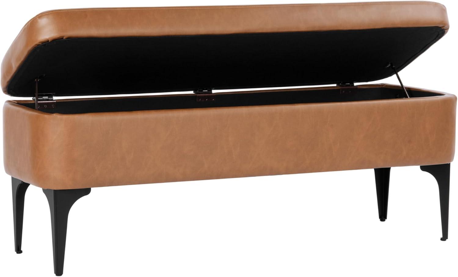 imageHomePop Upholstered Storage Bench with Metal Leg 42 W Carmel Faux LeatherCarmel Faux Leather