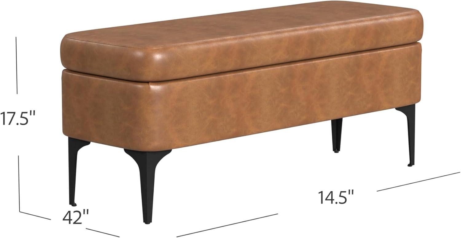 imageHomePop Upholstered Storage Bench with Metal Leg 42 W Carmel Faux LeatherCarmel Faux Leather