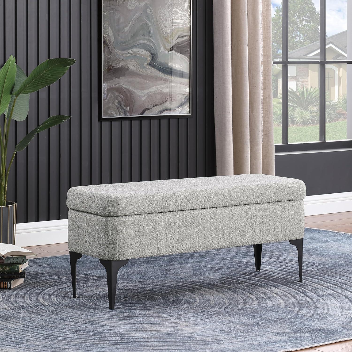 imageHomePop Upholstered Storage Bench with Metal Leg 42 W Carmel Faux LeatherCool Gray Woven