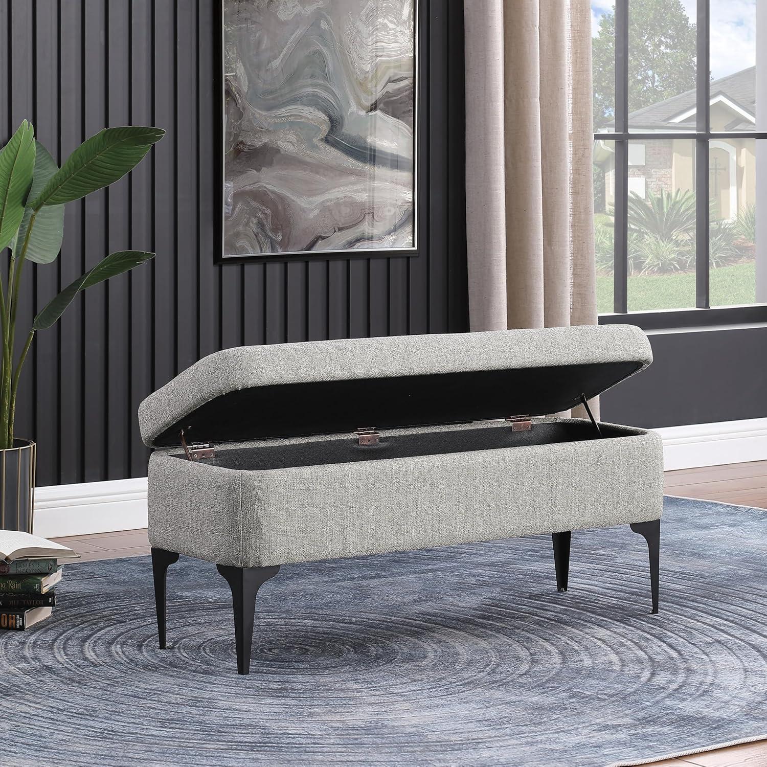 imageHomePop Upholstered Storage Bench with Metal Leg 42 W Carmel Faux LeatherCool Gray Woven