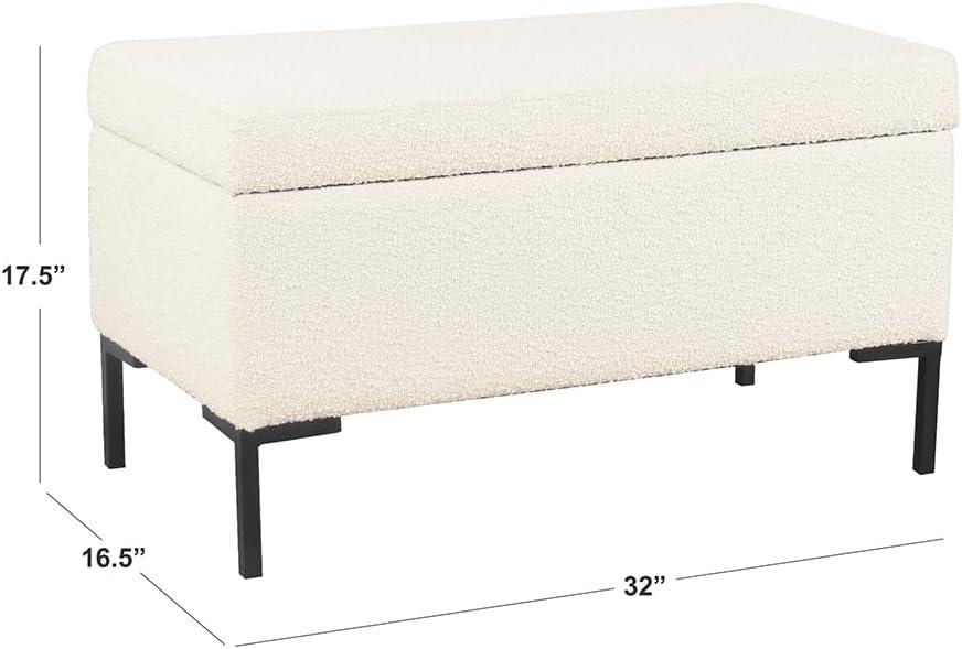 imageHomePop Upholstered Storage Bench with Metal Leg 42 W Carmel Faux LeatherOffwhite Boucle