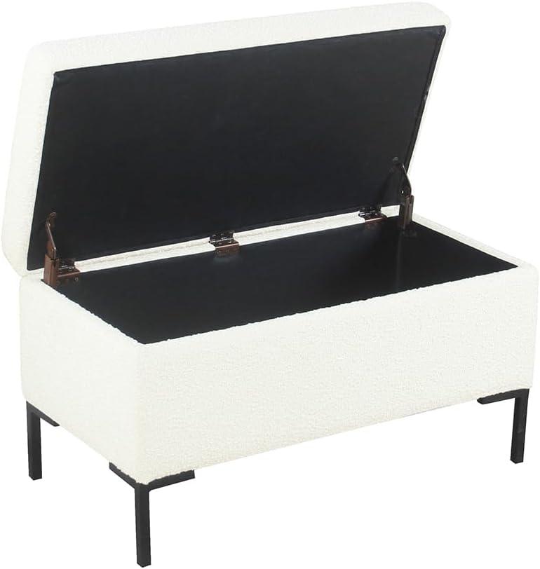 imageHomePop Upholstered Storage Bench with Metal Leg 42 W Carmel Faux LeatherOffwhite Boucle