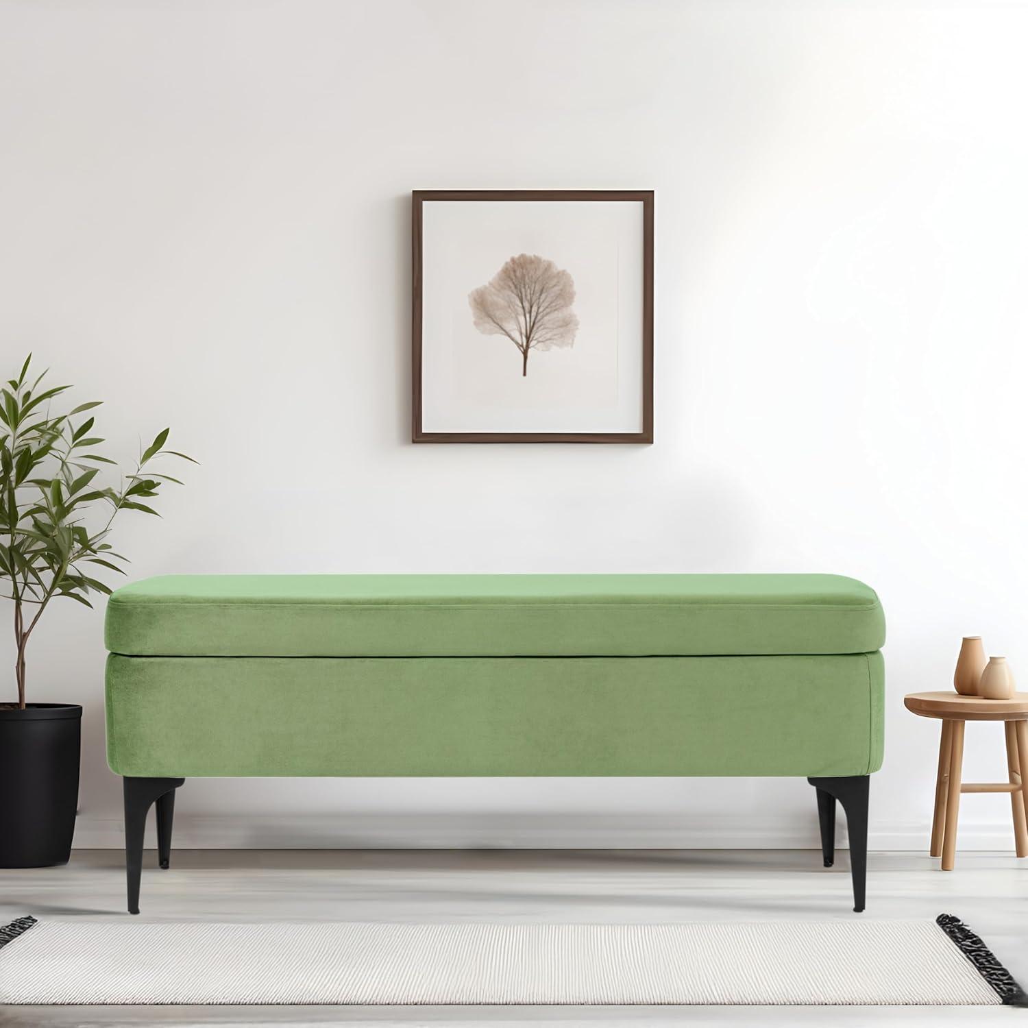 imageHomePop Upholstered Storage Bench with Metal LegHomepop Home DcorBench with Storage for Living Room amp Entryway Faux Leather BrownGreen Velvet
