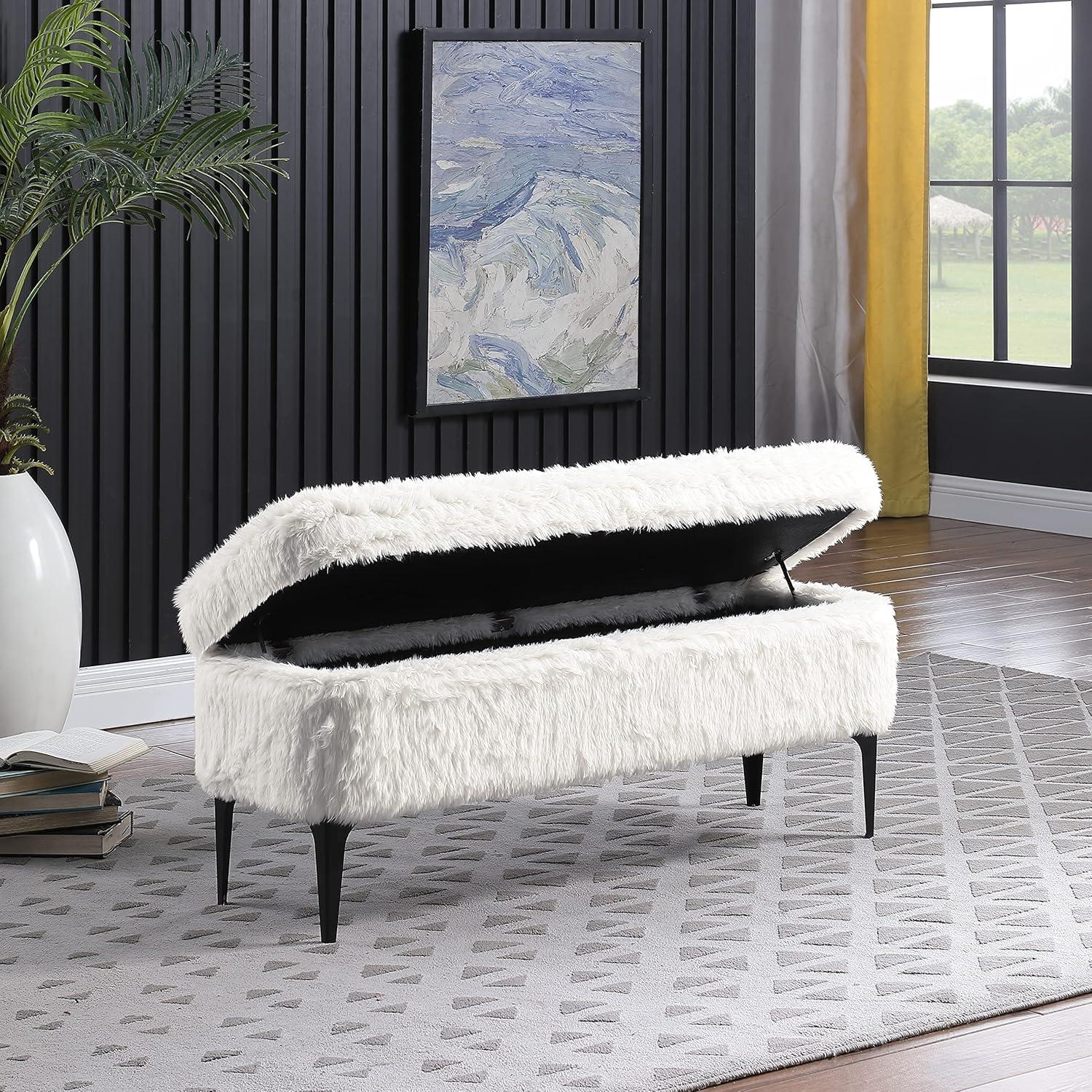 imageHomePop Upholstered Storage Bench with Metal LegHomepop Home DcorBench with Storage for Living Room amp Entryway Faux Leather BrownWhite Faux Fur