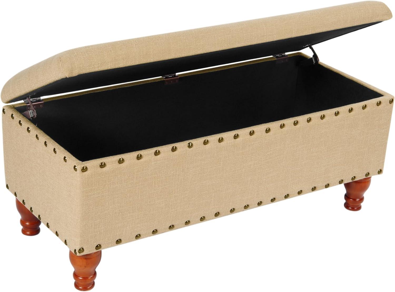 imageHomePop Upholstered Storage Bench with Nailhead Trim TaupeCreamBeige