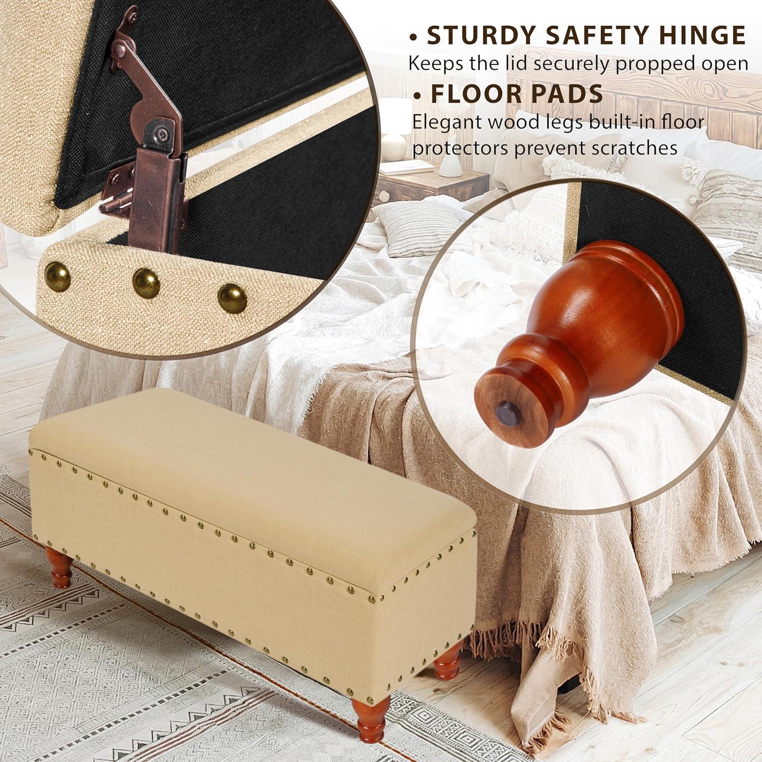 imageHomePop Upholstered Storage Bench with Nailhead Trim TaupeCreamBeige