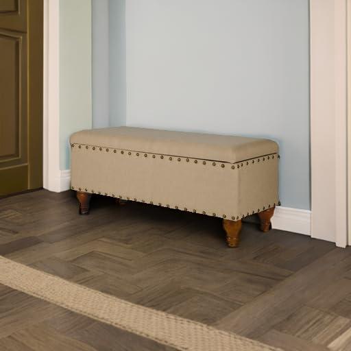 imageHomePop Upholstered Storage Bench with Nailhead Trim TaupeCreamBeige