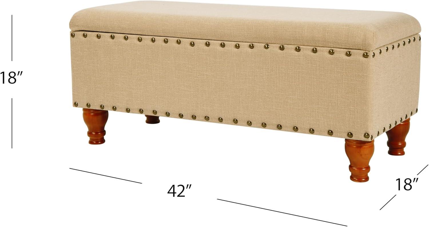 imageHomePop Upholstered Storage Bench with Nailhead Trim TaupeCreamBeige