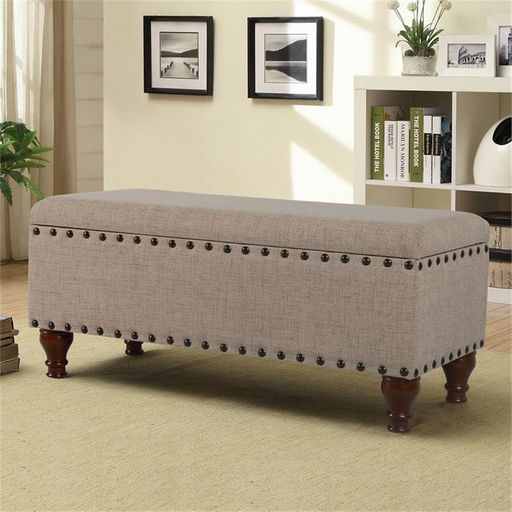imageHomePop Upholstered Storage Bench with Nailhead Trim TaupeCreamTan