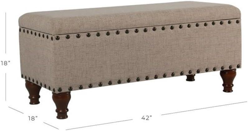 imageHomePop Upholstered Storage Bench with Nailhead Trim TaupeCreamTan