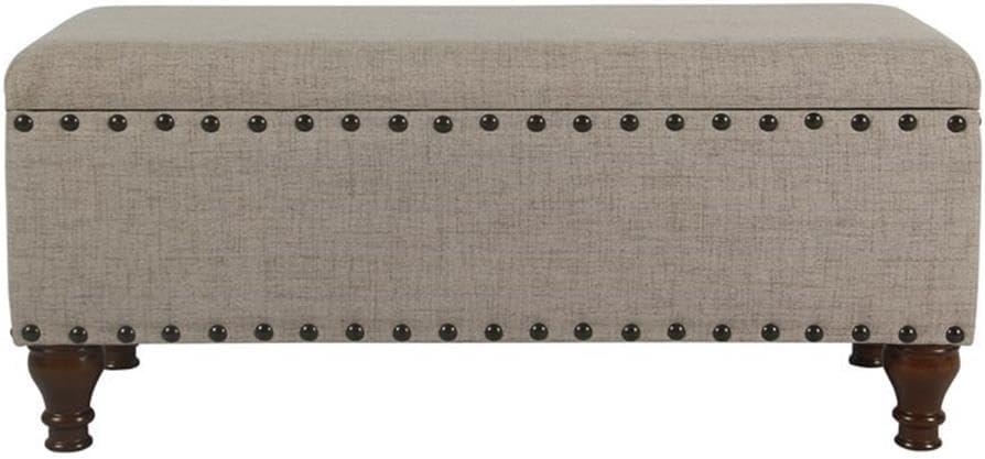 imageHomePop Upholstered Storage Bench with Nailhead Trim TaupeCreamTan