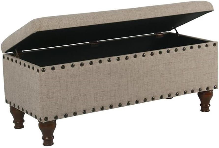 imageHomePop Upholstered Storage Bench with Nailhead Trim TaupeCreamTan