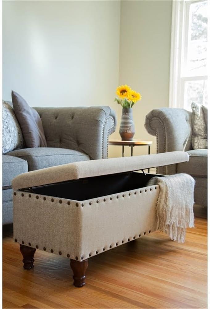 imageHomePop Upholstered Storage Bench with Nailhead Trim TaupeCreamTaupe Cream