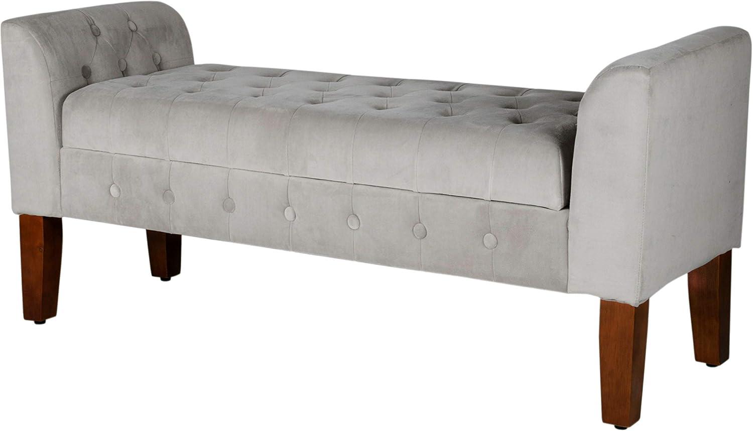 imageHomePop Velvet Tufted Storage Bench Settee with Hinged Lid Grey