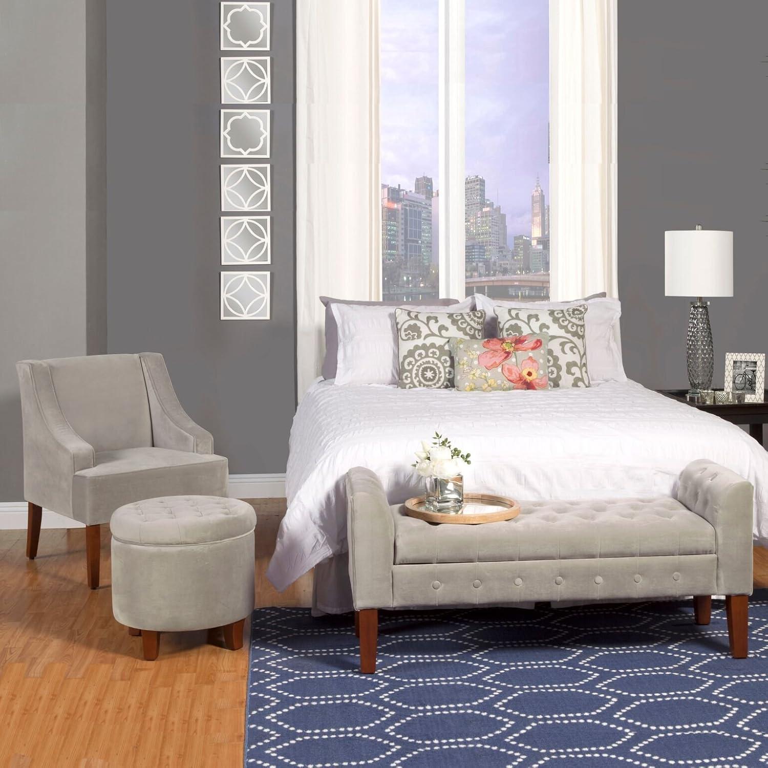 imageHomePop Velvet Tufted Storage Bench Settee with Hinged Lid Grey