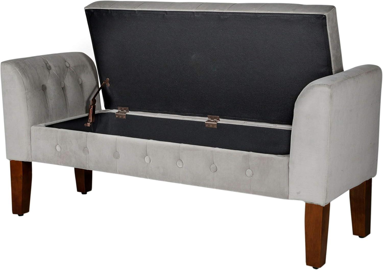 imageHomePop Velvet Tufted Storage Bench Settee with Hinged Lid Grey